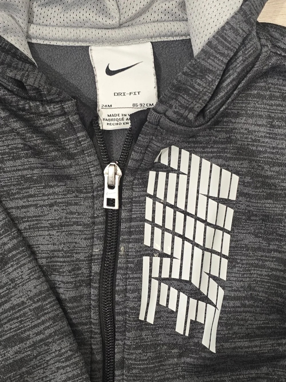Nike Kids Gray Black Zip-Up Hoodie with White Logo